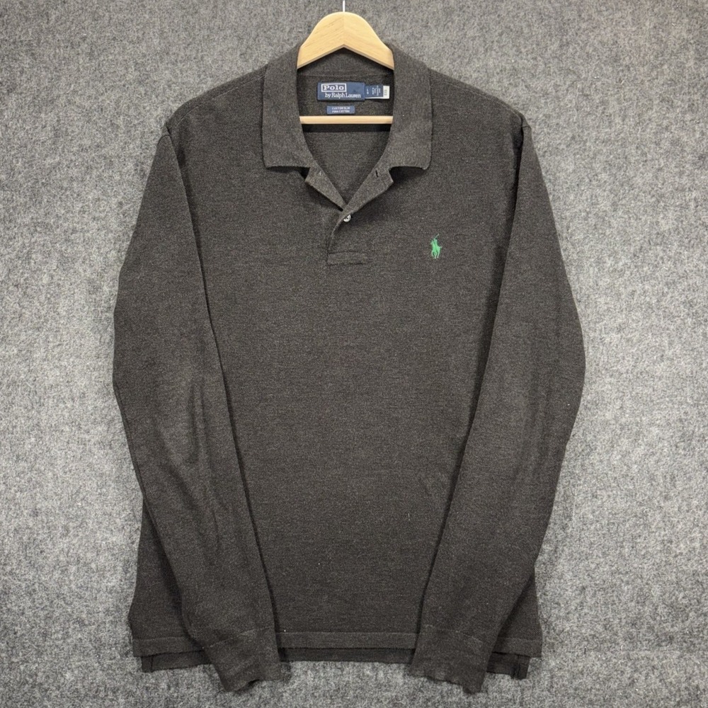 Polo Ralph Lauren Custom Large Slim Fit Mesh Polo Shirt Henley Gray Preppy